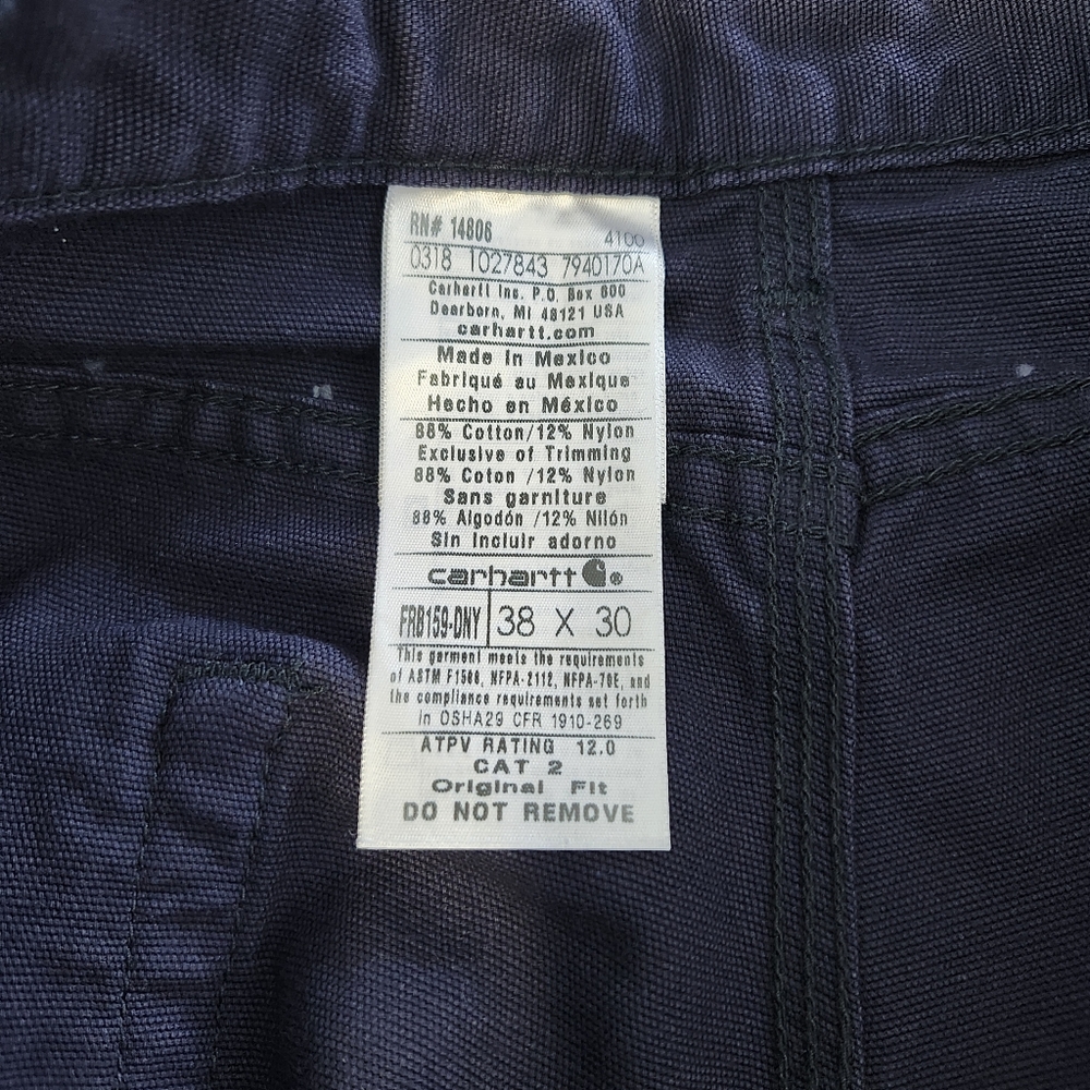 CARHARTT FR CAT Canvas Utility Work Pants Original Fit Navy Men's 38x30 NWT - Picture 13 of 16